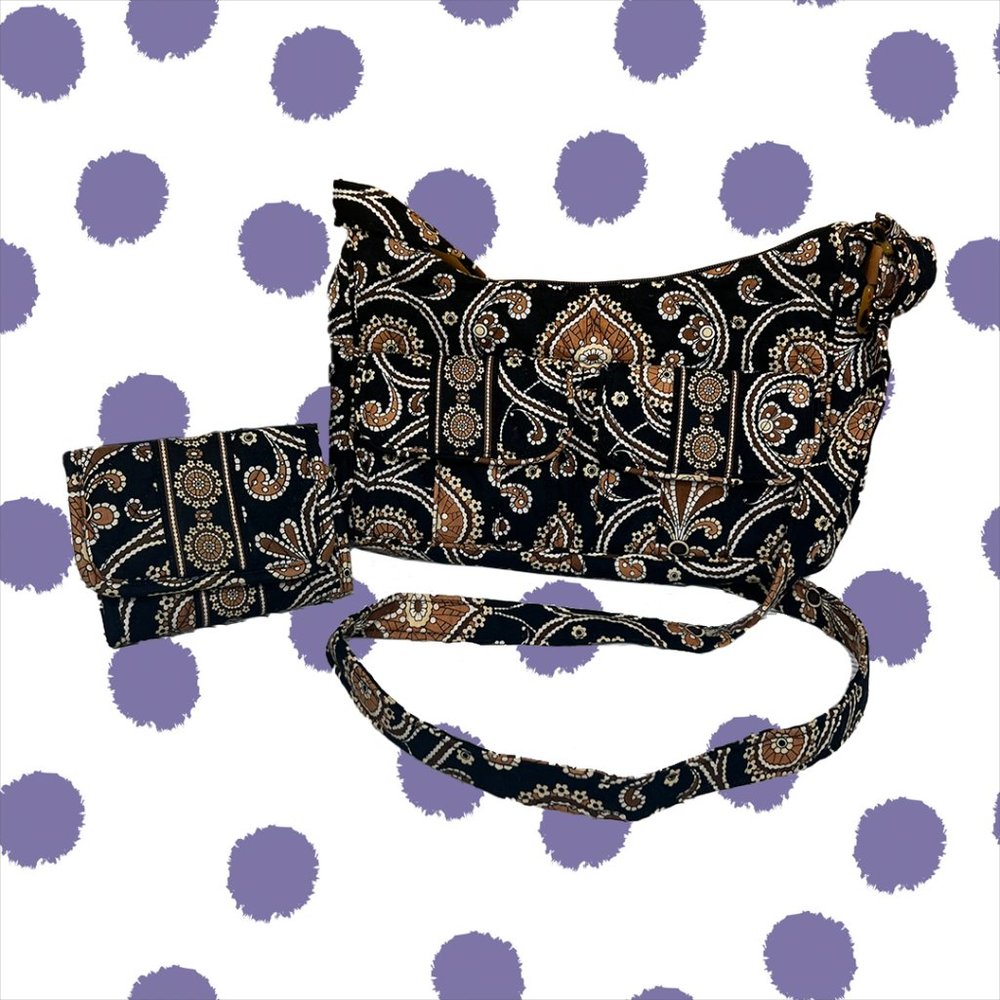 EUC Vera Bradley Caffe Latte Libby Crossbody Bag & Wallet Set